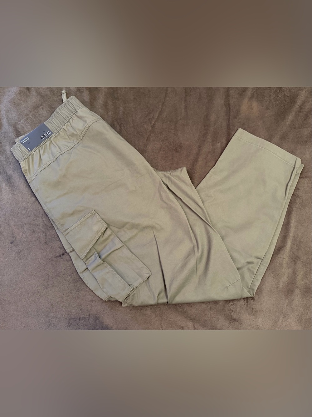 CSG Everett Cargo Pants Large NWT Olive Green Elastic Waist Tapered Leg Mens